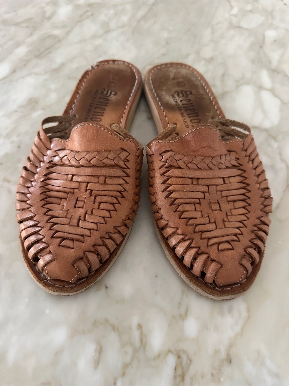Artisan Woven Leather Huaraches - Tan, size US 5 Women (3 MX)